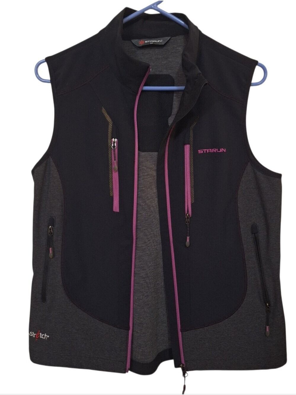 STARUN Dark Navy & Gray Sleeveless Softshell Vest with Pink Trim